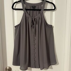 Torrid Gray Sleeveless Tank Top with Tie @ Neck and Button Front, Size 0X